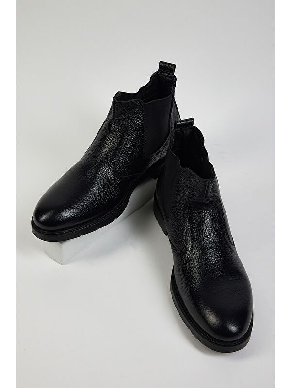 Erkek Siyah Rahat Kalıp Hakiki Deri Lastikli Bot - Görsel 3