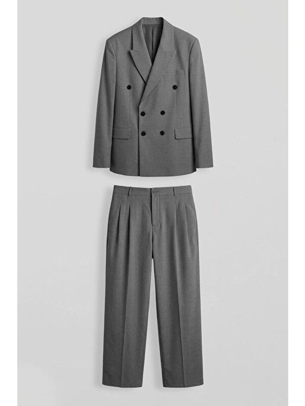 Abluka Online Erkek Oversize Kruvaze Modern Takım Elbise Antrasit