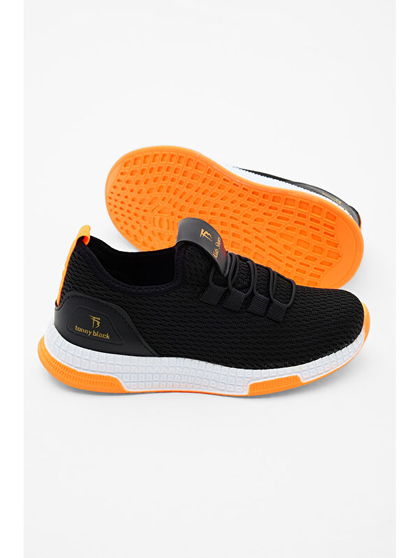 Çocuk Unisex Siyah Turuncu Rahat Kalıp Lastik Bağcıklı Spor Ayakkabı - Görsel 5