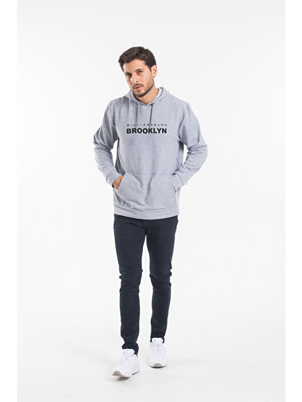 Süperlife Kapüşonlu Regular Fit Wıllamsburg Brooklyn Baskılı Erkek Büyük Beden Hoodie