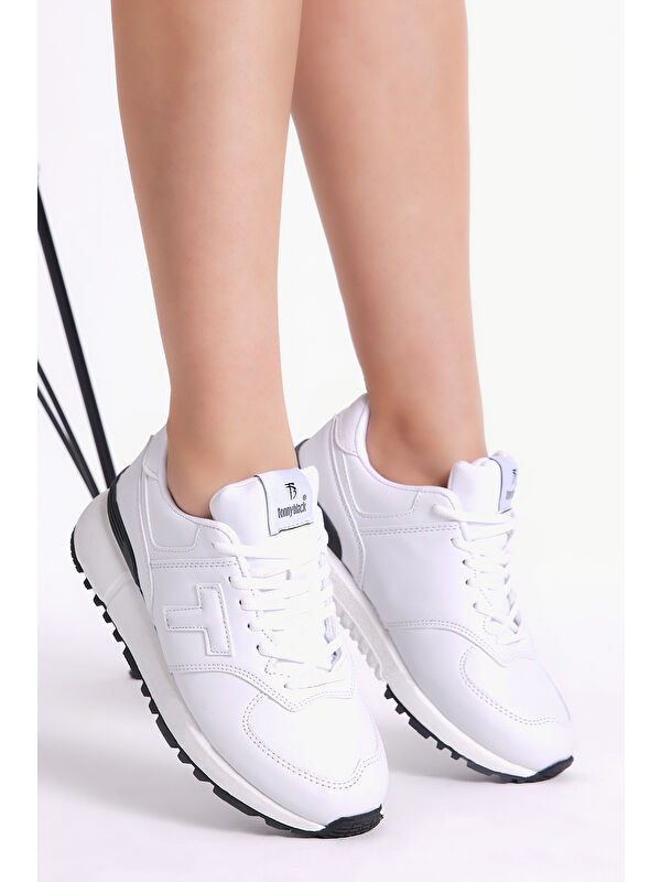 Unisex Beyaz Kaymaz Eva Taban Bağcıklı Spor Ayakkabı - Görsel 3