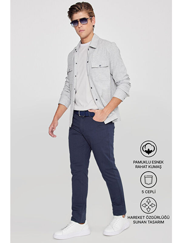 AC&Co / Altınyıldız Classics Erkek Lacivert Slim Fit Dar Kesim 5 Cep Pamuklu Esnek Chino Pantolon