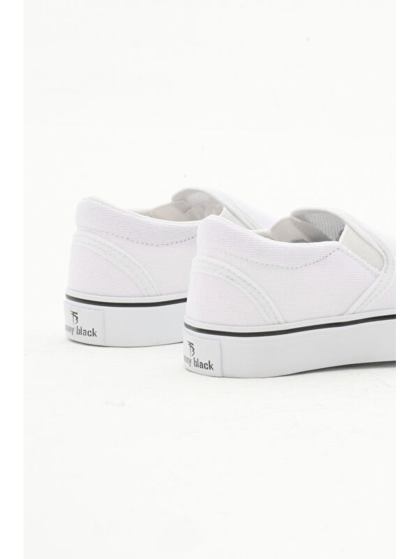 Çocuk Unisex Beyaz Kauçuk Taban Keten Lastikli Spor Ayakkabı - Görsel 6