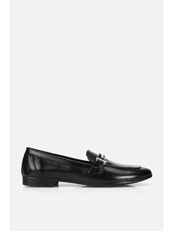 Yaya By Hotiç Kadın Siyah Rugan Gold Tokalı  Loafer