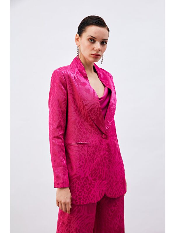 SATEEN Desenli Saten Ceket - Fuşya