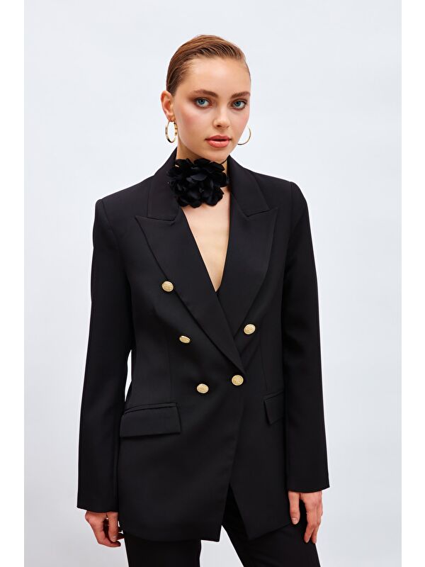 SATEEN Düğmeli Blazer Ceket - Siyah