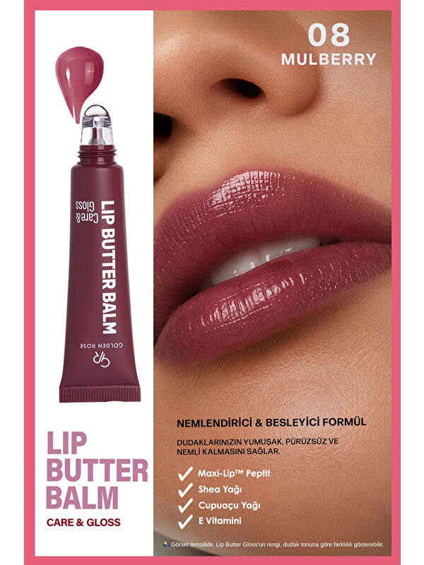 GOLDEN ROSE Lip Butter Balm No: 08 Mulberry - Nemlendirici ve Parlatıcı Dudak Balmı