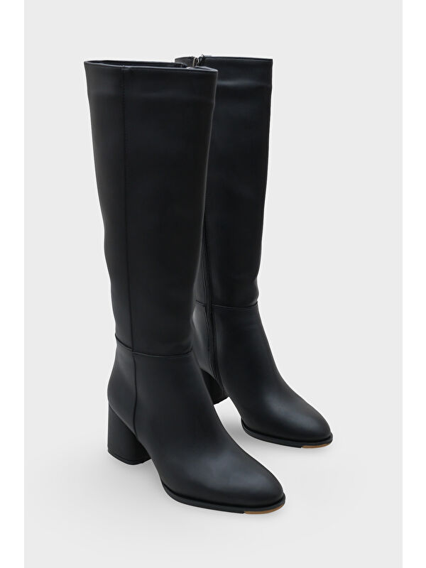 Cathrine Oval Burunlu Yandan Fermuarlı Topuklu Kadın Çizme - Görsel 4