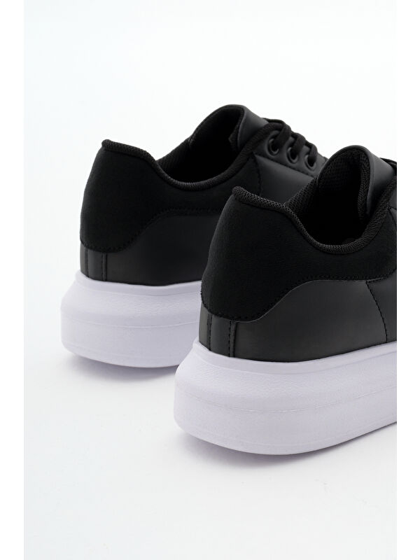 Unisex Siyah Beyaz Rahat Kalıp Yüksek Taban Bağcıklı Spor Ayakkabı - Görsel 6