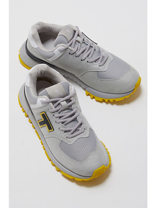 Unisex Gri Kaymaz Eva Taban Bağcıklı Spor Ayakkabı - Görsel 5