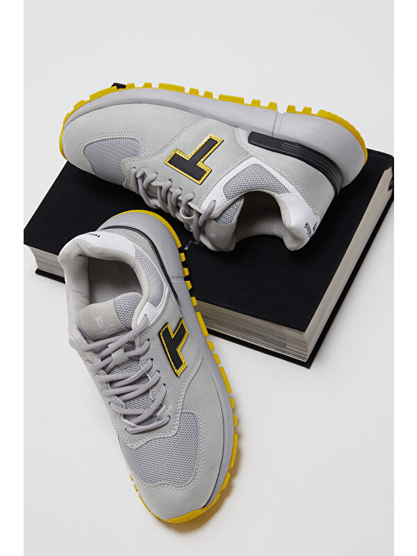 Unisex Gri Kaymaz Eva Taban Bağcıklı Spor Ayakkabı - Görsel 6