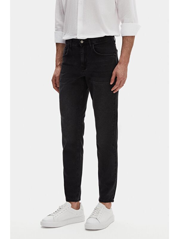 D'S damat Comfort Fit Antrasit Düz Jean Jean Beş Cepli Elastanlı Yıkamalı Denim Pantolon