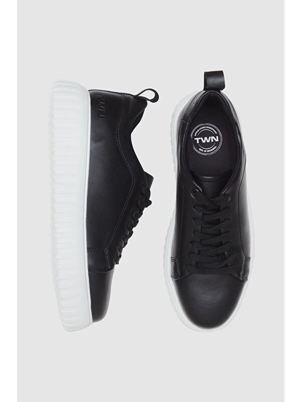 Twn Siyah Kalın Beyaz Tabanlı Bağcıklı Sneaker Ayakkabi - Görsel 5