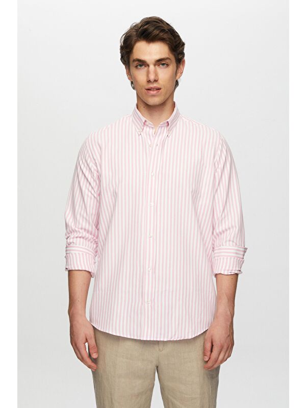 D'S damat Slim Fit Pembe Çizgili Gömlek