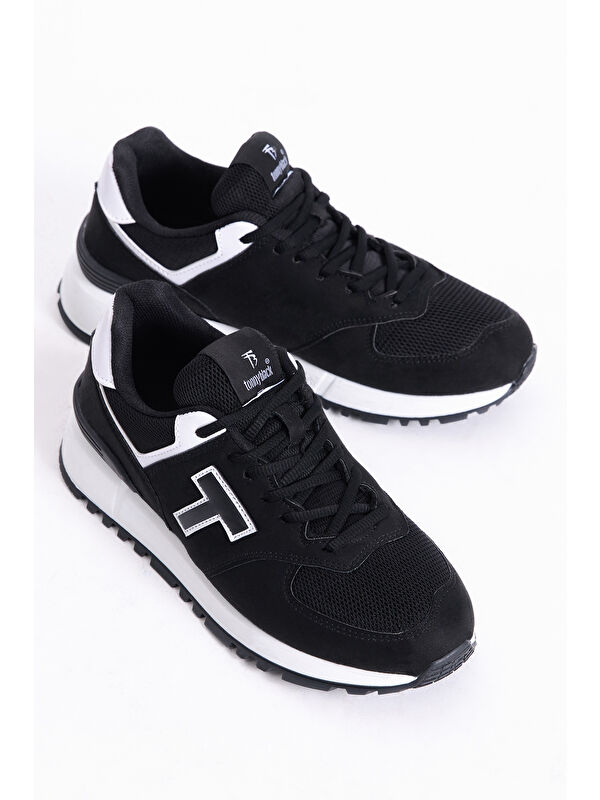 Unisex Siyah Beyaz Kaymaz Eva Taban Bağcıklı Spor Ayakkabı - Görsel 4