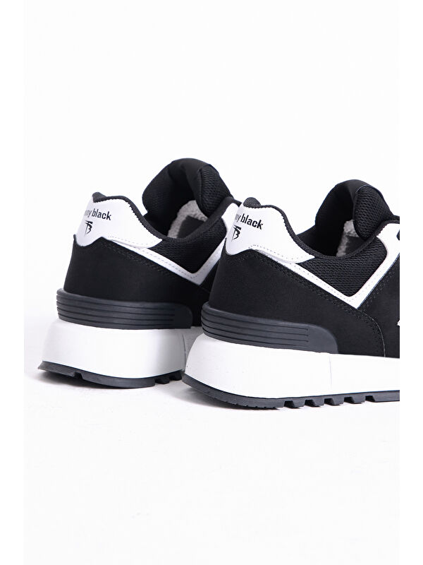 Unisex Siyah Beyaz Kaymaz Eva Taban Bağcıklı Spor Ayakkabı - Görsel 5