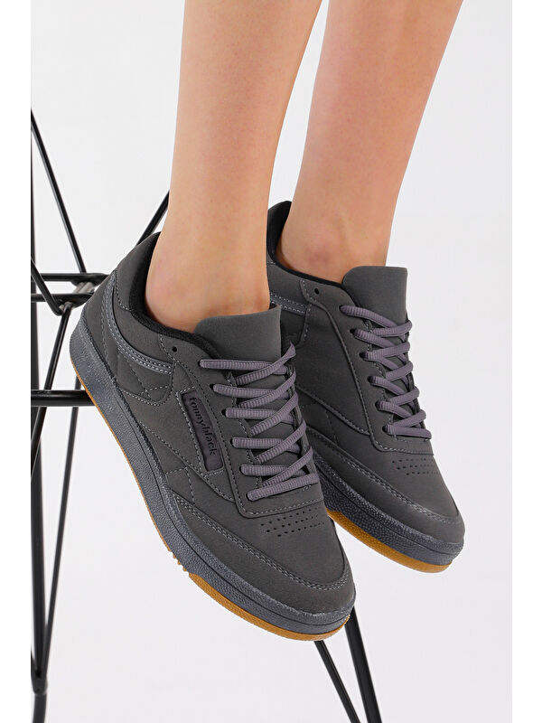 Unisex Füme Rahat Kalıp Poli Taban Bağcıklı Spor Ayakkabı - Görsel 5