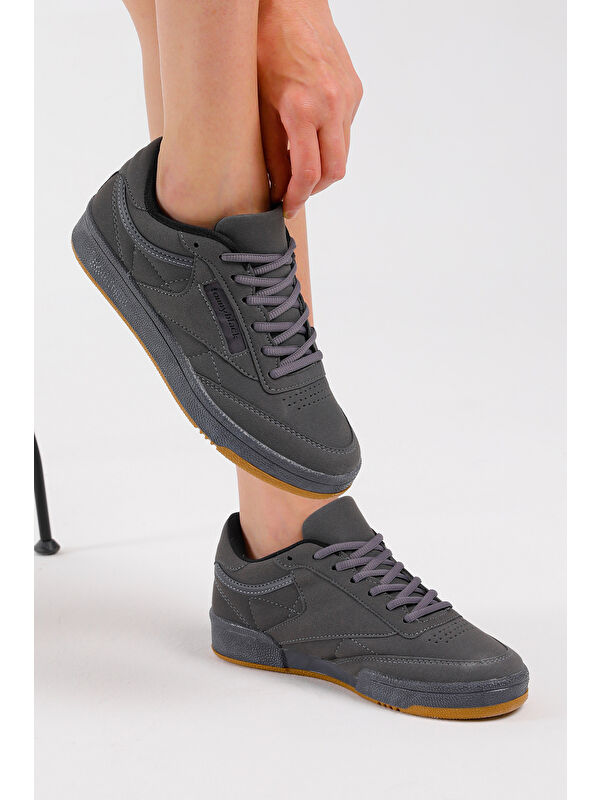 Unisex Füme Rahat Kalıp Poli Taban Bağcıklı Spor Ayakkabı - Görsel 6