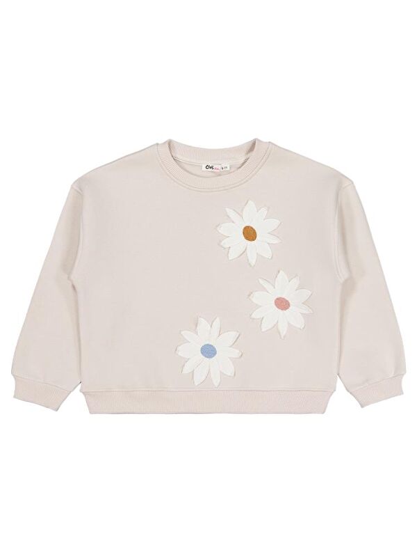 Civil Girls Papatya Nakışlı 6-9 Yaş Sweatshirt - Bej 7-8 Yaş