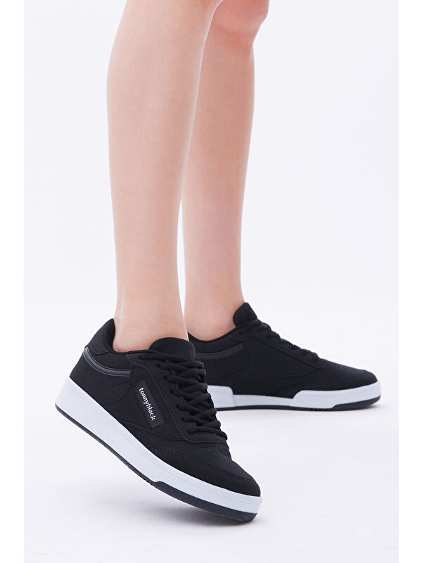 Unisex Siyah Rahat Kalıp Poli Taban Bağcıklı Spor Ayakkabı - Görsel 3