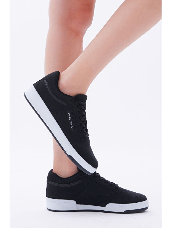 Unisex Siyah Rahat Kalıp Poli Taban Bağcıklı Spor Ayakkabı - Görsel 4