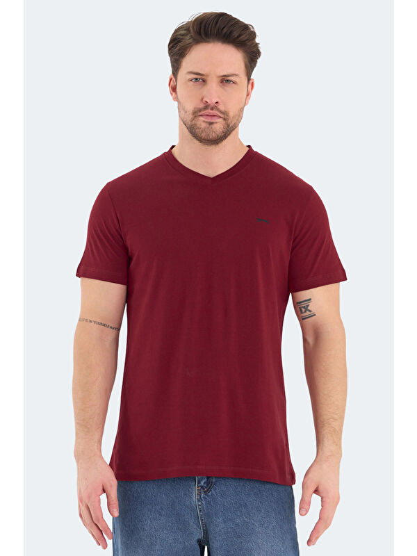 SLAZENGER RIVALDO Erkek %100 Pamuk Tişört Bordo