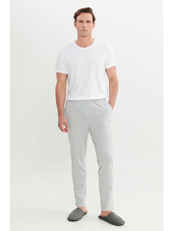 AC&Co / Altınyıldız Classics Erkek Gri Melanj Pamuklu Standart Fit Normal Kesim Beli Lastikli Cepli Pijama Altı