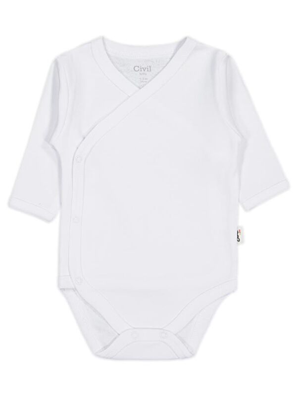 Civil Baby Renkli Kumaş 1-6 Ay Unisex Zıbın Badi - Beyaz 3-6 Ay