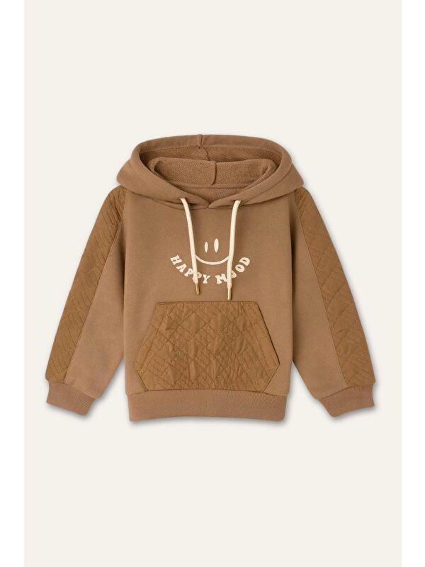 ZEYLAND Kız Çocuk Reglan Kollu Baskı Detaylı Kapitoneli Sweatshirt - Kahverengi