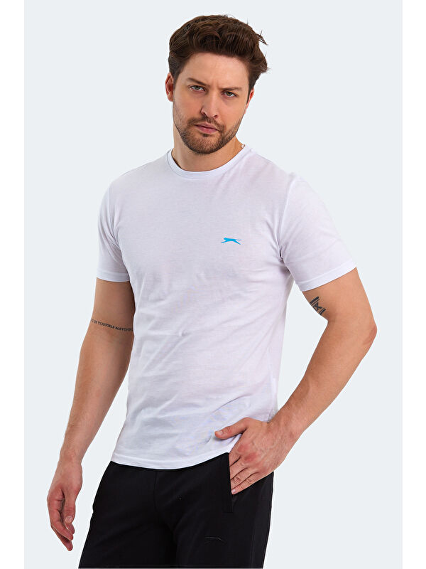 SLAZENGER PANCO Erkek Kısa Kol %100 Pamuk Tişört Beyaz