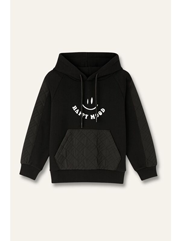 ZEYLAND Kız Çocuk Reglan Kollu Baskı Detaylı Kapitoneli Sweatshirt - Siyah