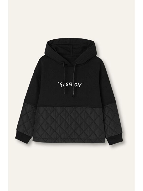ZEYLAND Kız Çocuk Nakış Detaylı Kapitoneli Sweatshirt - Siyah