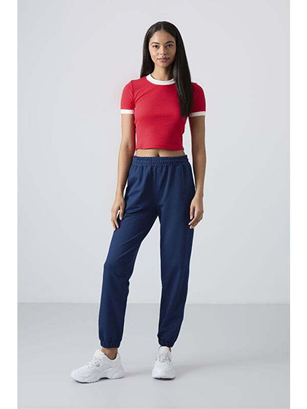 Tommylife İndigo Cepli Yüksek Bel Rahat Form Lastik Paça Kadın Eşofman Alt - 94583