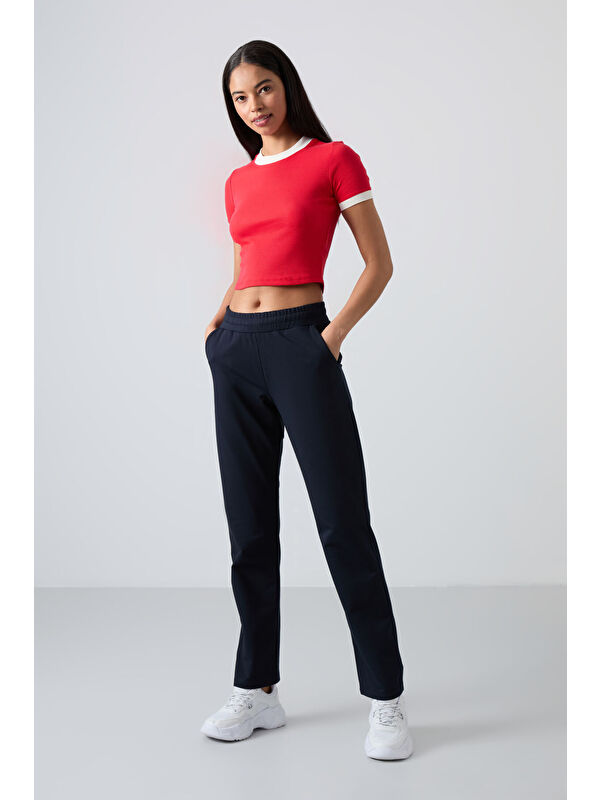 Tommylife Lacivert Yüksek Bel Cepli Rahat Form Klasik Paça Kadın Eşofman Alt - 94584