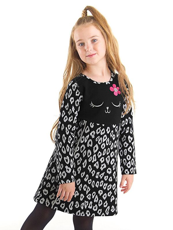 Denokids Çiçekli Kedi Kız Çocuk Elbise