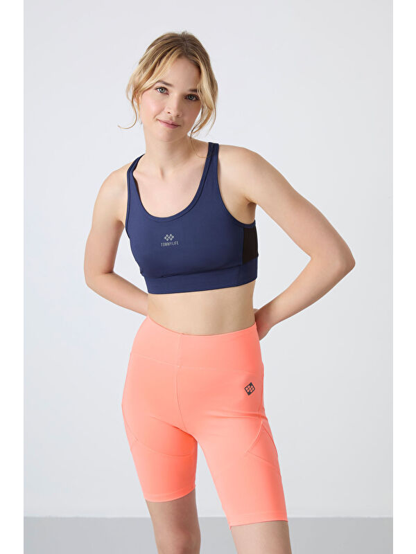Tommylife İndigo Çapraz Sırt Detaylı Slim Fit U Yaka Pedli Kadın Spor Büstiyer - 97121