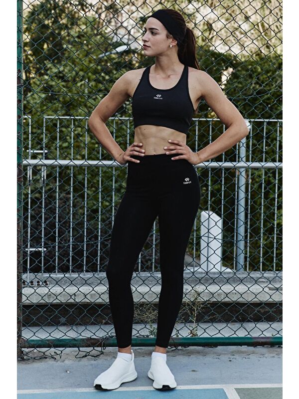 Tommylife Siyah Çapraz Sırt Detaylı Slim Fit U Yaka Pedli Kadın Spor Büstiyer - 97121