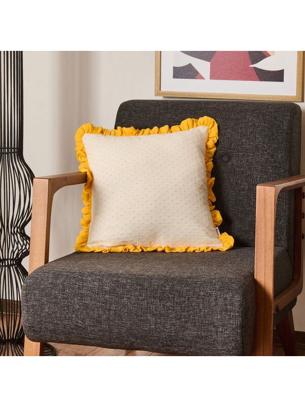 Evidea Soft Granny Summer Müslin Kırlent - Ekru / Hardal - 40x40 cm