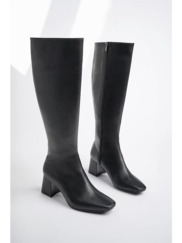 KAROLİNE Küt Burun Yandan Fermuarlı Topuklu Kadın Çizme - Görsel 2