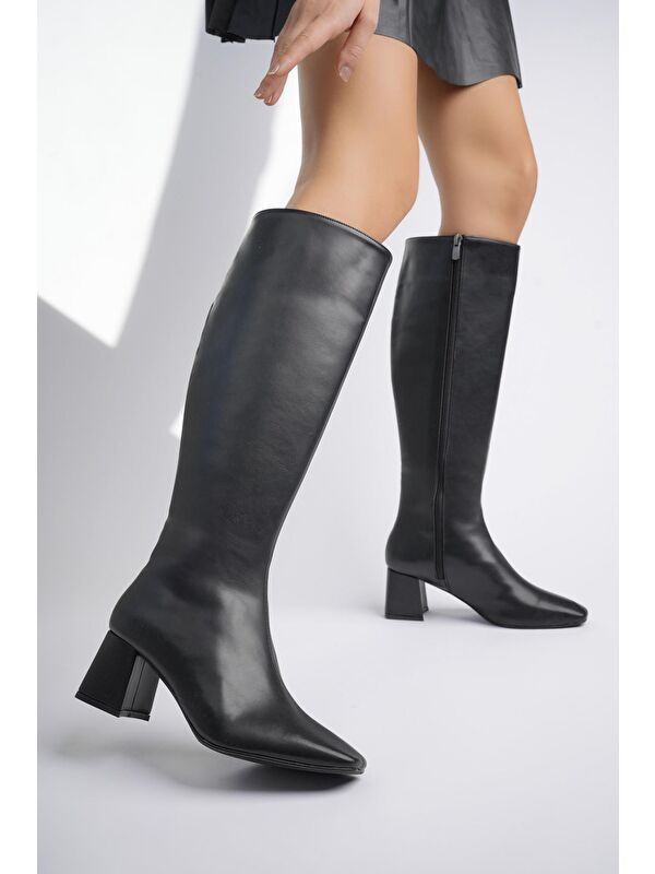 KAROLİNE Küt Burun Yandan Fermuarlı Topuklu Kadın Çizme - Görsel 6