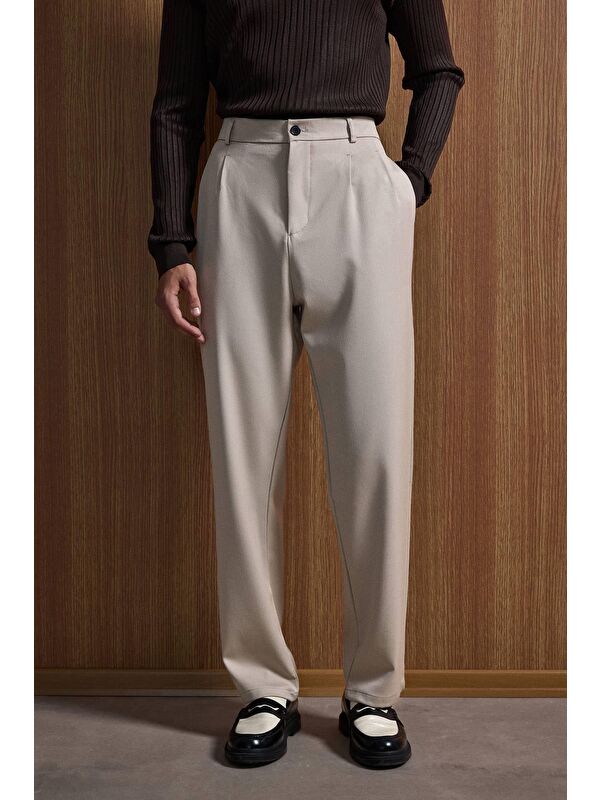 Abluka Online Baggy Fit Kumaş Erkek Pantolon Bej