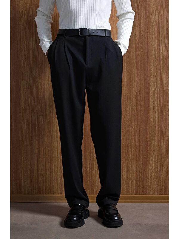 Abluka Online Baggy Fit Kumaş Erkek Pantolon Siyah