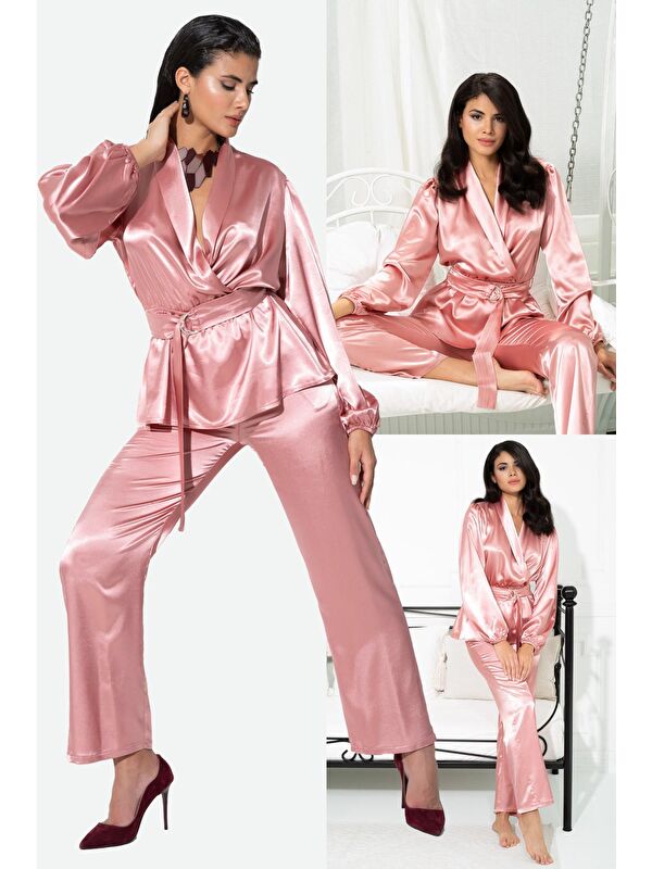 For You Moda 2'Li Hem İçeride Hem Dışarıda Gül Kurusu Pijama Takım