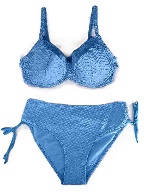 Hazelin Kadın Buz Mavi Desenli Büyük Beden Astarlı Bikini Takım HZL25S-LC4004