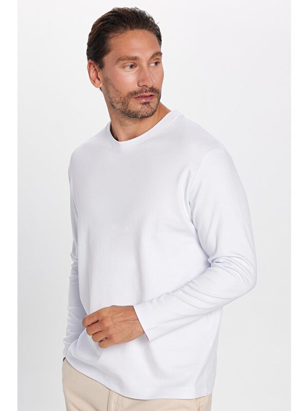 TUDORS Unisex Relax Fit Rahat Kesim %100 Pamuk Bisiklet Yaka Beyaz Sweatshirt