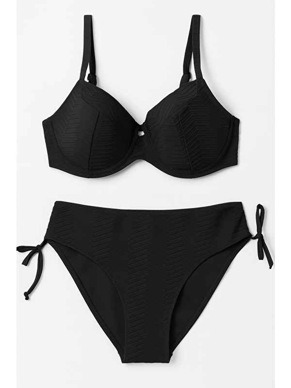Hazelin Kadın Siyah Desenli Büyük Beden Astarlı Bikini Takım HZL25S-LC4004