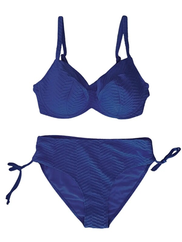 Hazelin Kadın Saks Mavi Desenli Büyük Beden Astarlı Bikini Takım HZL25S-LC4004