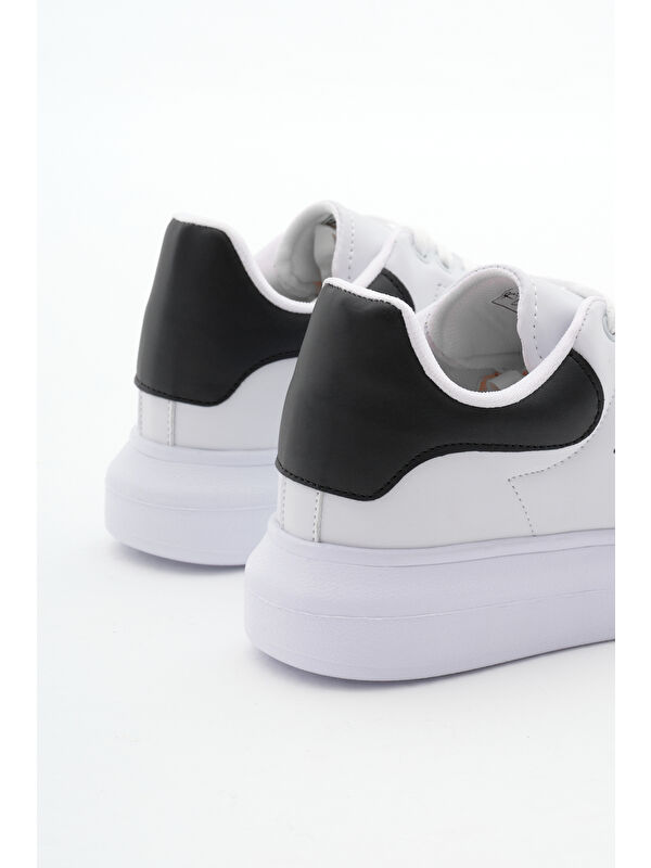 Unisex Beyaz Siyah Rahat Kalıp Yüksek Taban Bağcıklı Spor Ayakkabı - Görsel 6