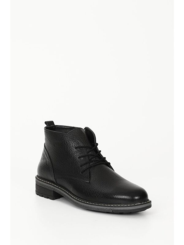 SİYAH Hakiki Deri Yuvarlak Burun Kauçuk Taban Bağcıklı Günlük Erkek Bot 42607 - Görsel 6