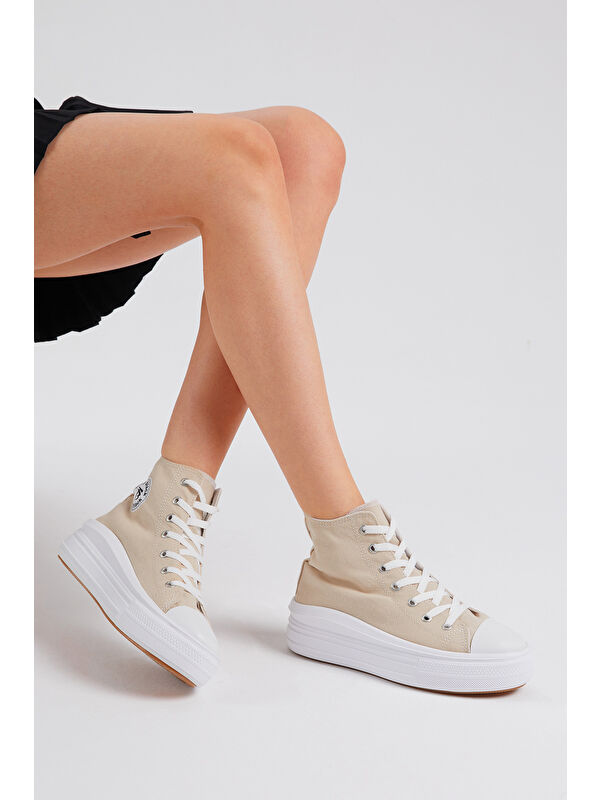 Kadın Bej Rahat Kalıp Kalın Tabanlı Uzun Spor Ayakkabı - Görsel 6